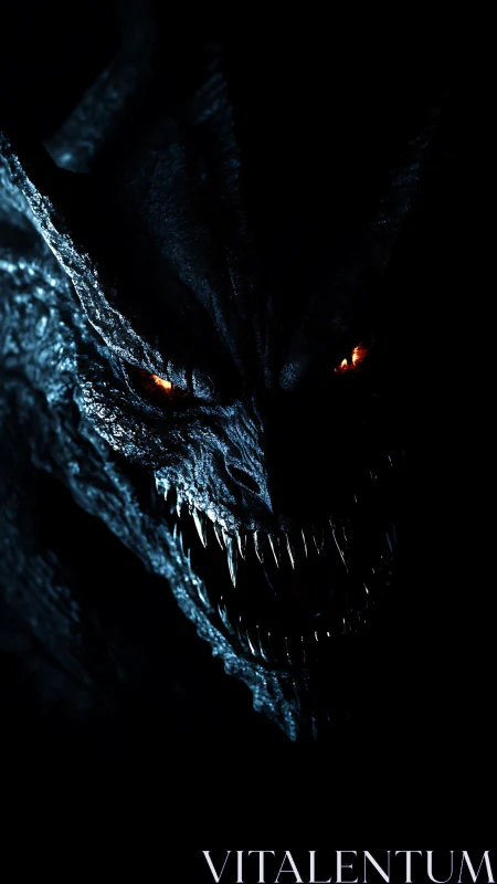 Sinister shadow beast with glowing eyes and icy fanged grin.