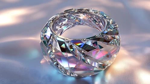 Prismatic crystal torus glows with iridescent ambient light