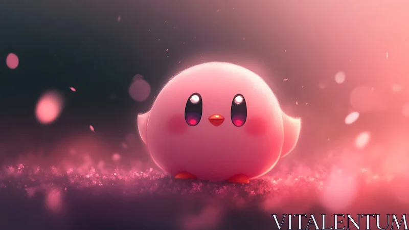 Soft pink creature glows in dreamy pastel lightscape.