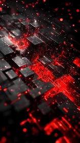 Red luminous data blocks in abstract geometric gridscape.