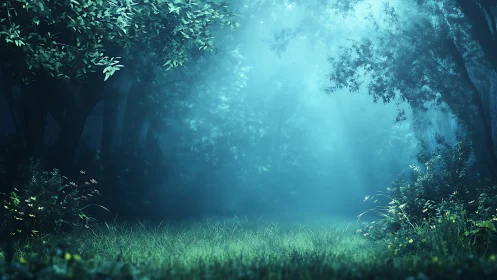 Luminous Woodland Threshold Where Mist Whispers Secrets.