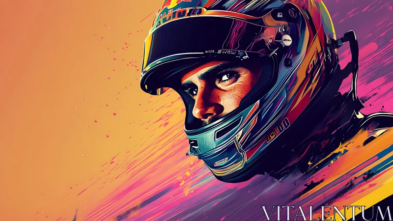 Racing driver portrait pulses with neon speed and intensity