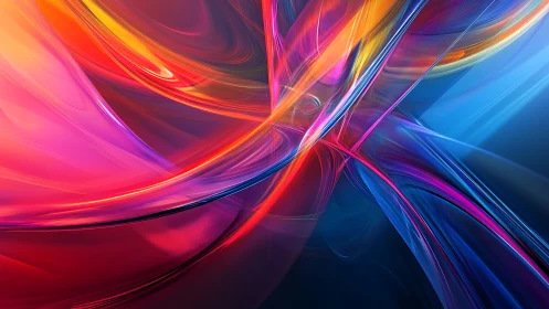 Abstract intersecting light ribbons in saturated color field.