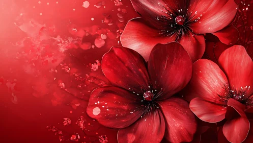 High-contrast digitally rendered floral composition with volumetric petals and procedural particle e