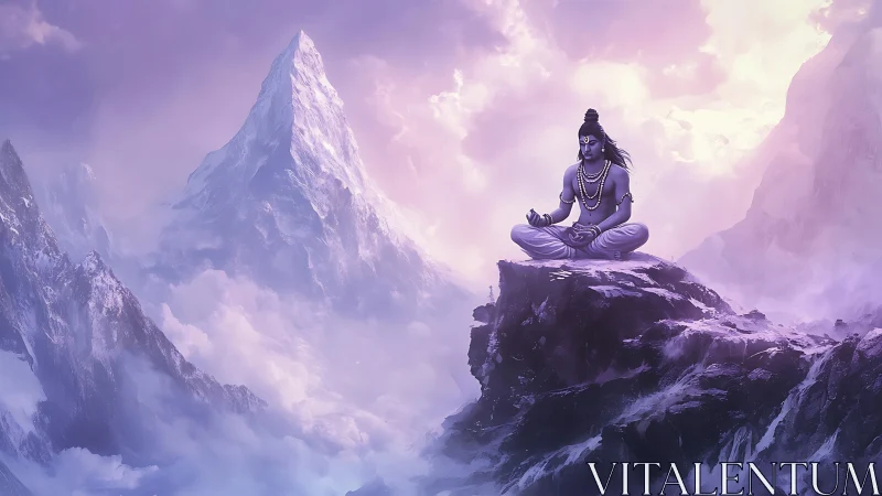 Himalayan peak meditation with blue-skinned ascetic deity