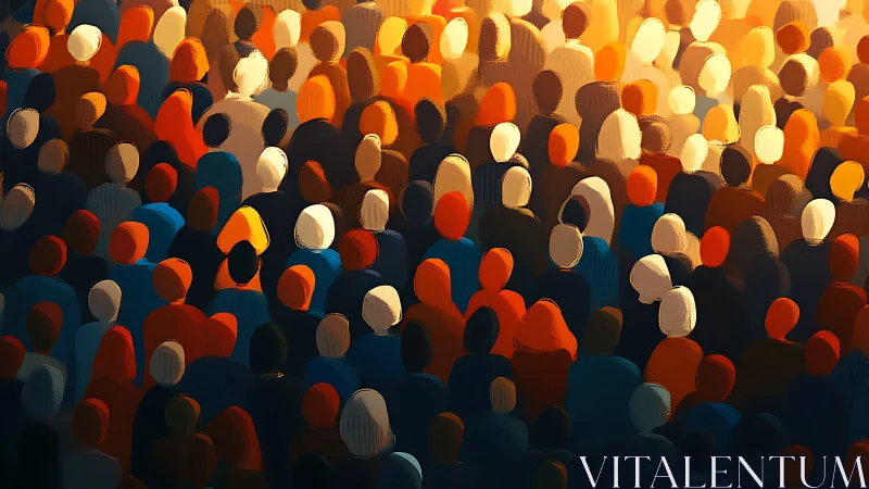 Soft glow over a gathered crowd of painted silhouettes.