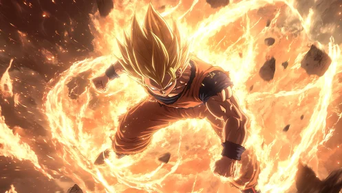 Dynamic anime energy surge with radial explosive halo composition.