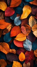 Chromatic macro array of overlapping autumn foliage layers.