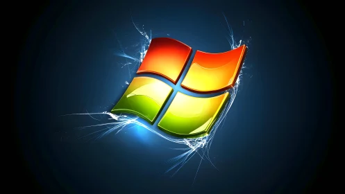 Glossy Windows Logo with Electric Effects on Dark Background.