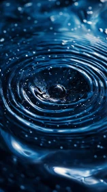 Deep blue water ripple vortex with central droplet focus.