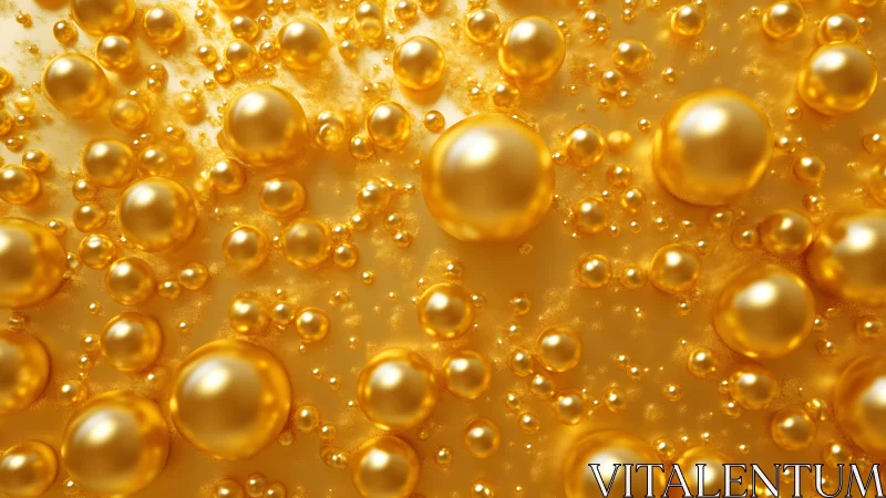 Golden spherical bubbles cluster densely across surface