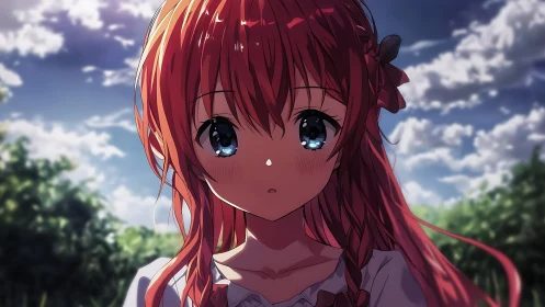 Sunlit red-haired dreamer steals the quiet summer afternoon