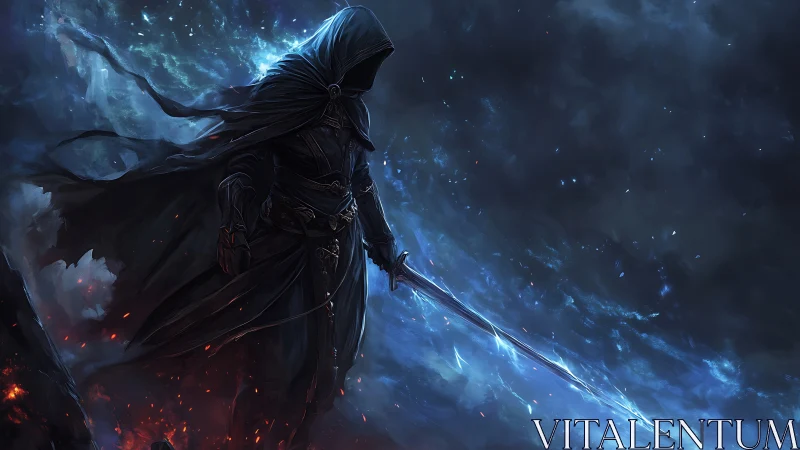 Stormlit Wraithblade Striding Across a Shattered Night.