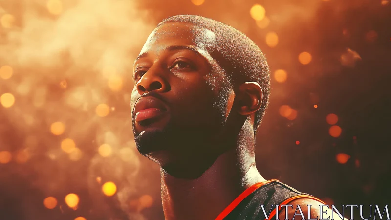 Basketball portrait under glowing cinematic bokeh light.