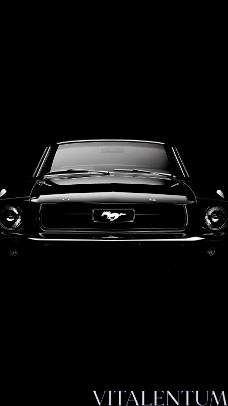 Sleek classic muscle car front view glows in the dark