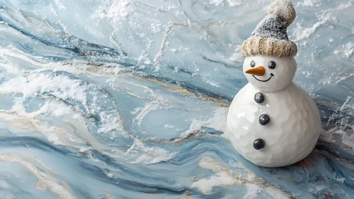 Ceramic snowman brightens a softly frosted winter backdrop