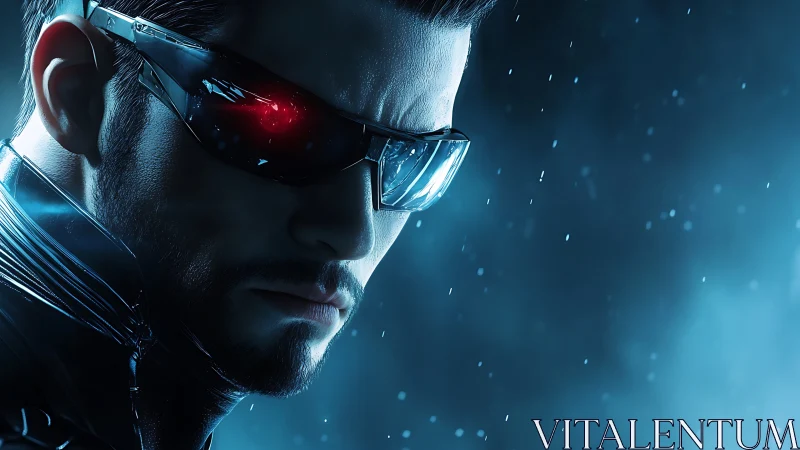 Cybernetic operative portrait reveals glowing ocular implant