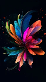 Radiant swirling petals in a glowing rainbow bouquet.