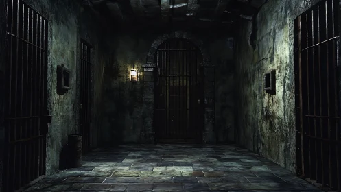 Rust and shadows negotiate silence in an abandoned cellblock