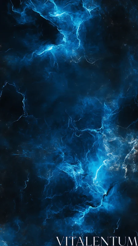Electric blue nebula storm splits deep cosmic void.
