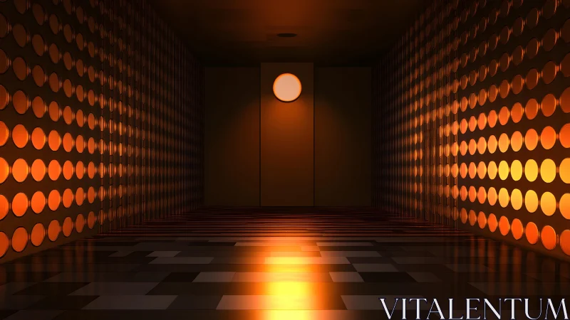 Futuristic glowing orange corridor with geometric circular patterns.