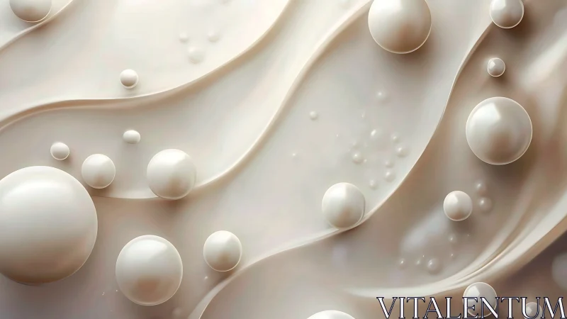 Curved cream surface shows suspended spherical droplets