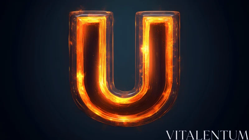 Glowing Fiery Letter U in 3D Digital Art Style.