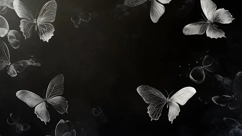 Midnight monochrome butterflies drifting through quiet ink.