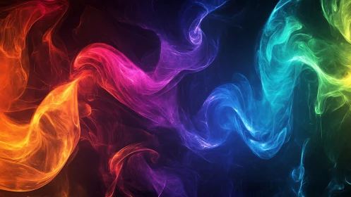 Vibrant neon smoke ribbons flow across a dark cosmic void