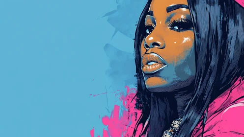 Electric blue gaze against a wild splash of neon confidence.