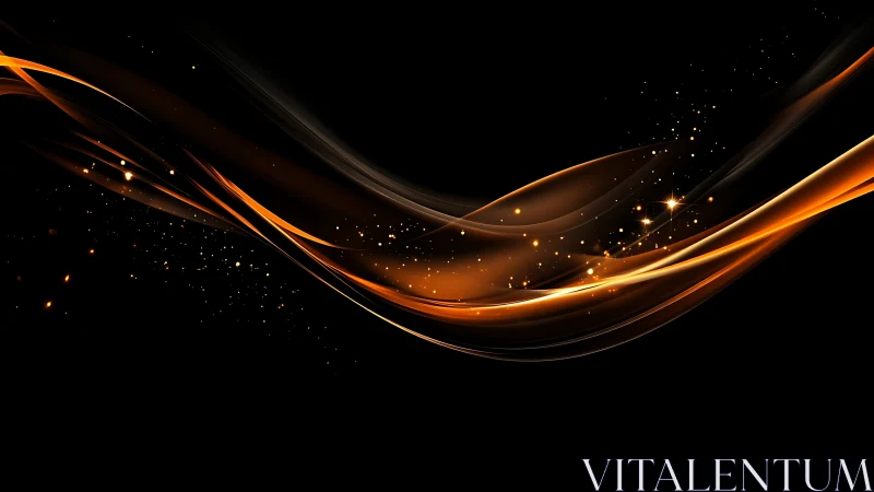 Golden Light Waves on Black Background.