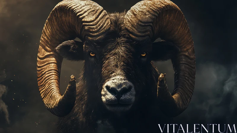 Powerful ram portrait glowing with moody golden light.