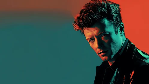 Cinematic male portrait in teal orange duotone lighting study