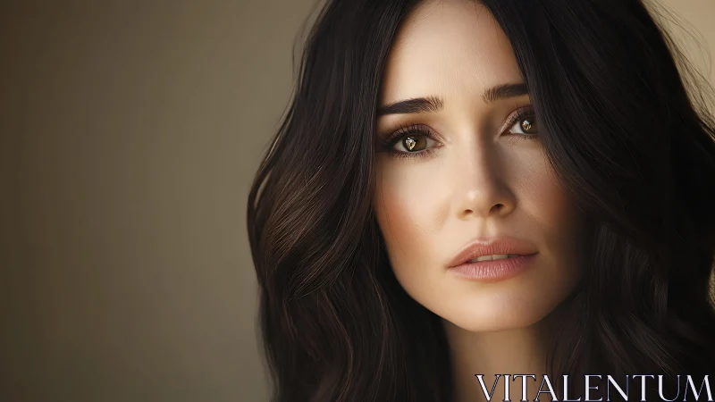 Soft-lit portrait of a pensive brunette in warm quiet tones.