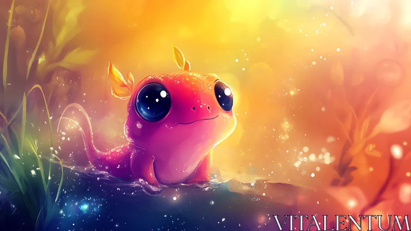 Bioluminescent axolotl portrait glows in saturated bokeh light