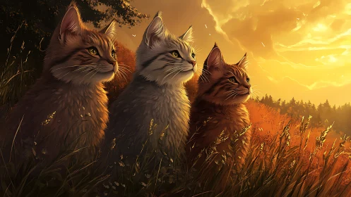 Three Woodland Lynx at Golden Dusk.