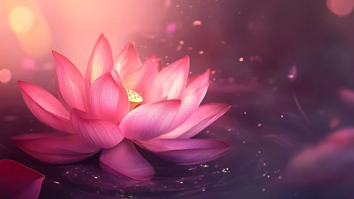 Digital rendering shows single pink lotus on reflective water