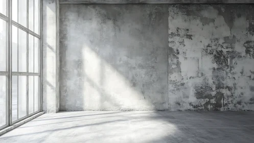 Abandoned Industrial Interior with Deteriorating Concrete Walls.