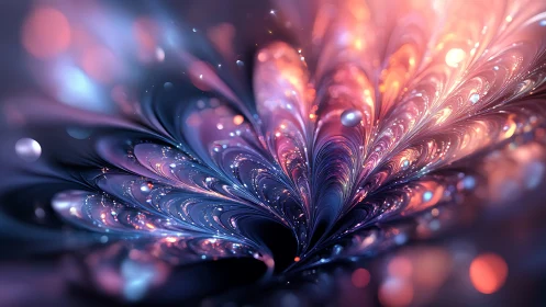 Shimmering petal galaxy unfolding in soft neon light.