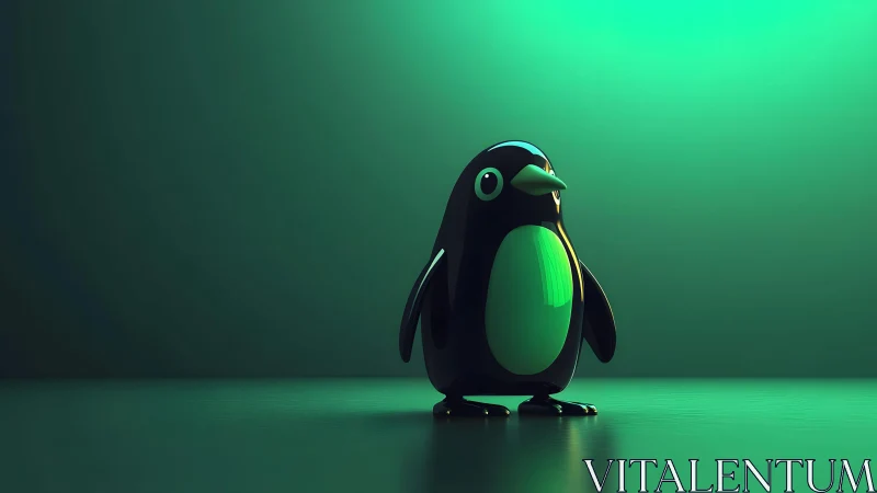 Glossy Cartoon Penguin in Futuristic Green Studio Lighting. Glossy Cartoon Penguin in Futuristic Green Studio Lighting.