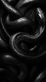 Obsidianscale serpents entwined in high-gloss chiaroscuro study.