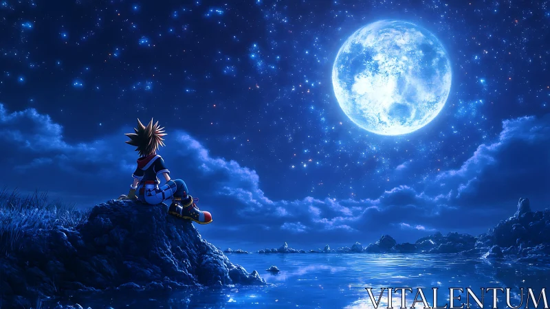 Moon-drenched dreamer rests beneath a galaxy of wishes tonight