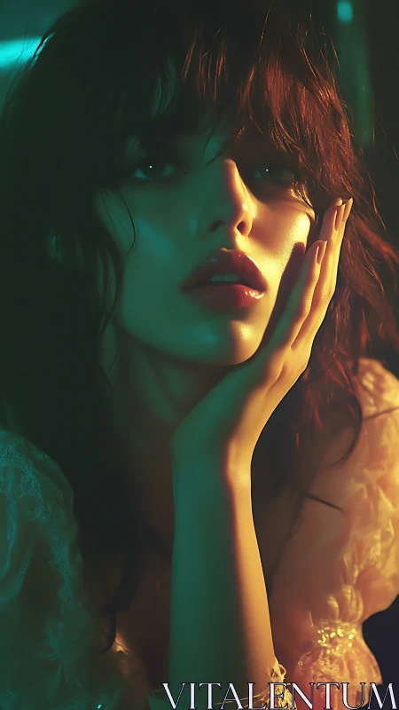 Cinematic close-up portrait uses teal-orange rim lighting and soft bokeh