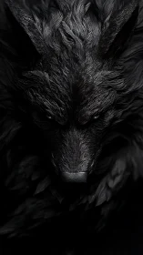 Midnight wolf gazes forward with glossy, shadowed fur