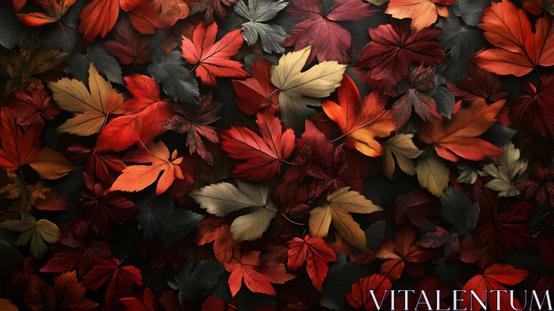 Autumn foliage array shows layered red leaves with controlled lighting