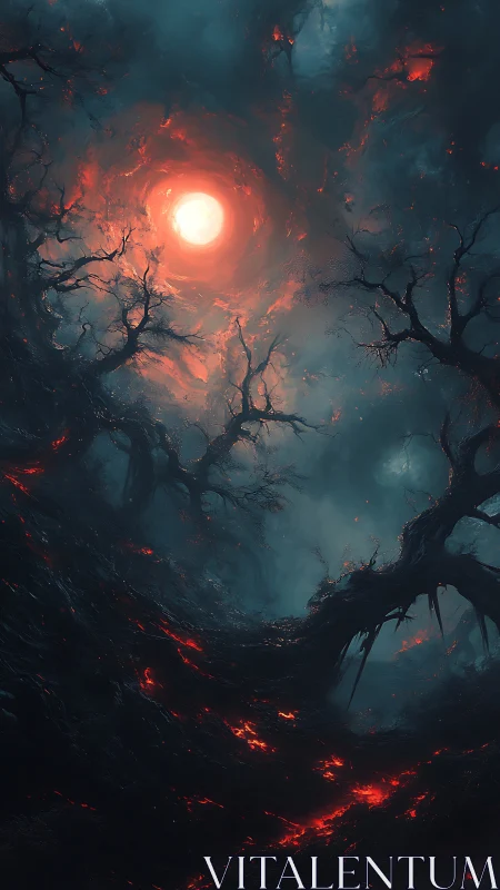 Volcanic infernal forest under burning celestial vortex