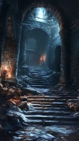 Moonlit ruin stairway ascending through ancient echoes.