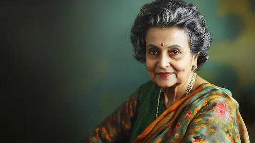 Elegant Elderly Indian Woman Portrait in Traditional Attire.