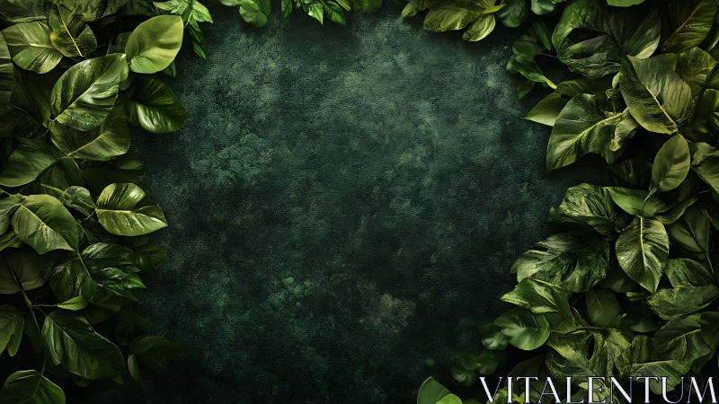 Emerald leaf curtain framing a quiet jungle-green stage.