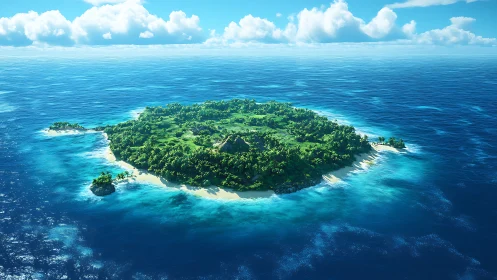 Lush Tropical Island Surrounded by Turquoise Waters and White Sandy Beaches